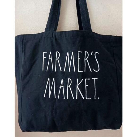 Rae Dunn "FARMER'S MARKET" Large Blk Canvas Tote Bag, Reusable, Grocery Shop - Picture 2 of 8